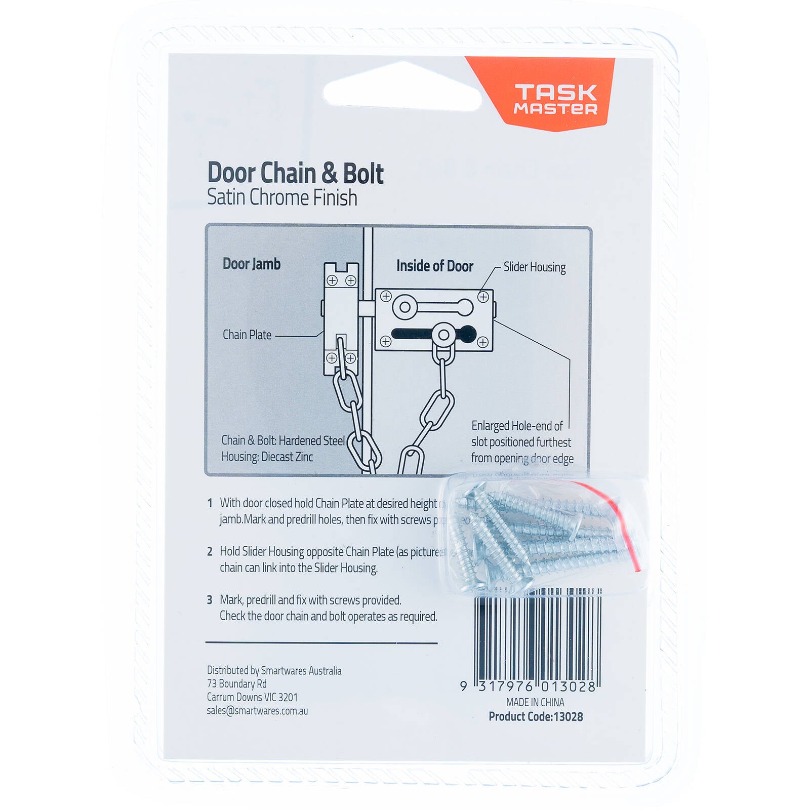 Taskmaster Satin Chrome Steel Door Chain & Bolt