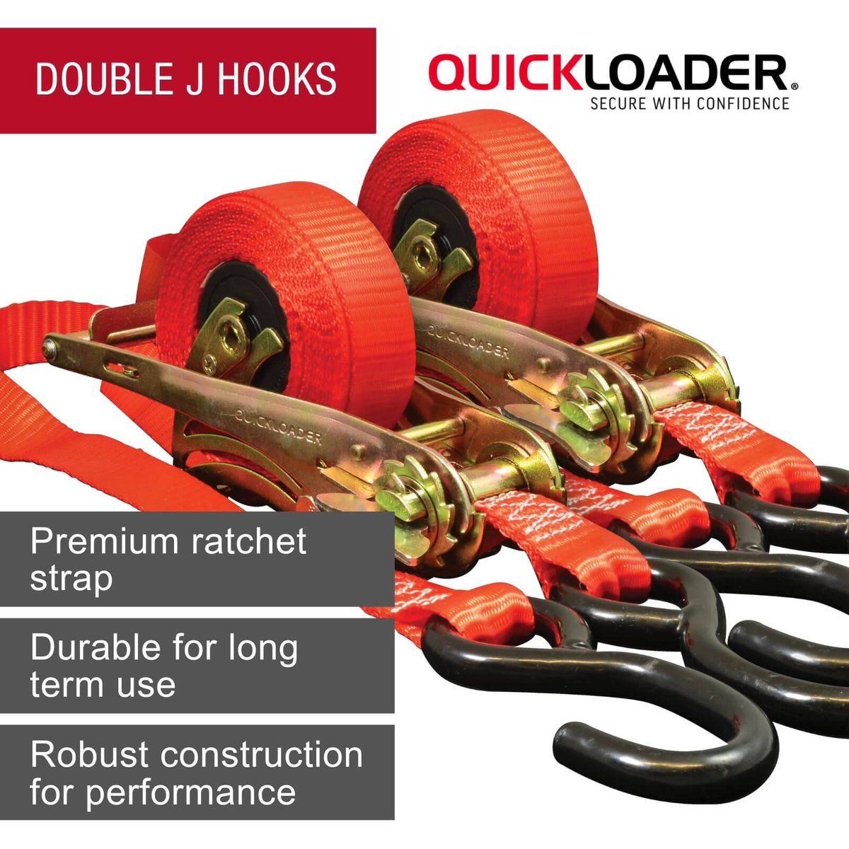 Quickloader Retractable Ratchet Tie Down Strap 4.2m x 25mm 400kg - 2 Pack