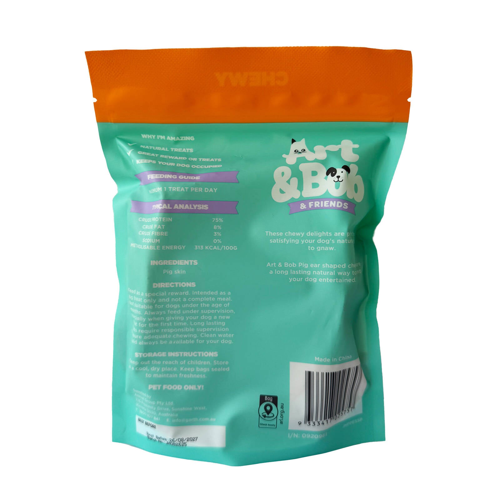 Art & Bob Pig Ear-Shaped Natural Chews Adult Dog Treats - 5 Pack