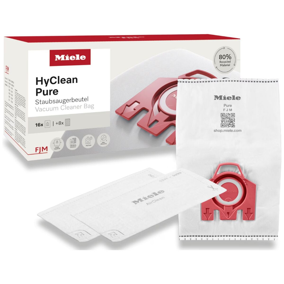 Miele FJM HyClean Pure dustbags XXL pack of 16 - with motor protection and exhaust filters - 12498260