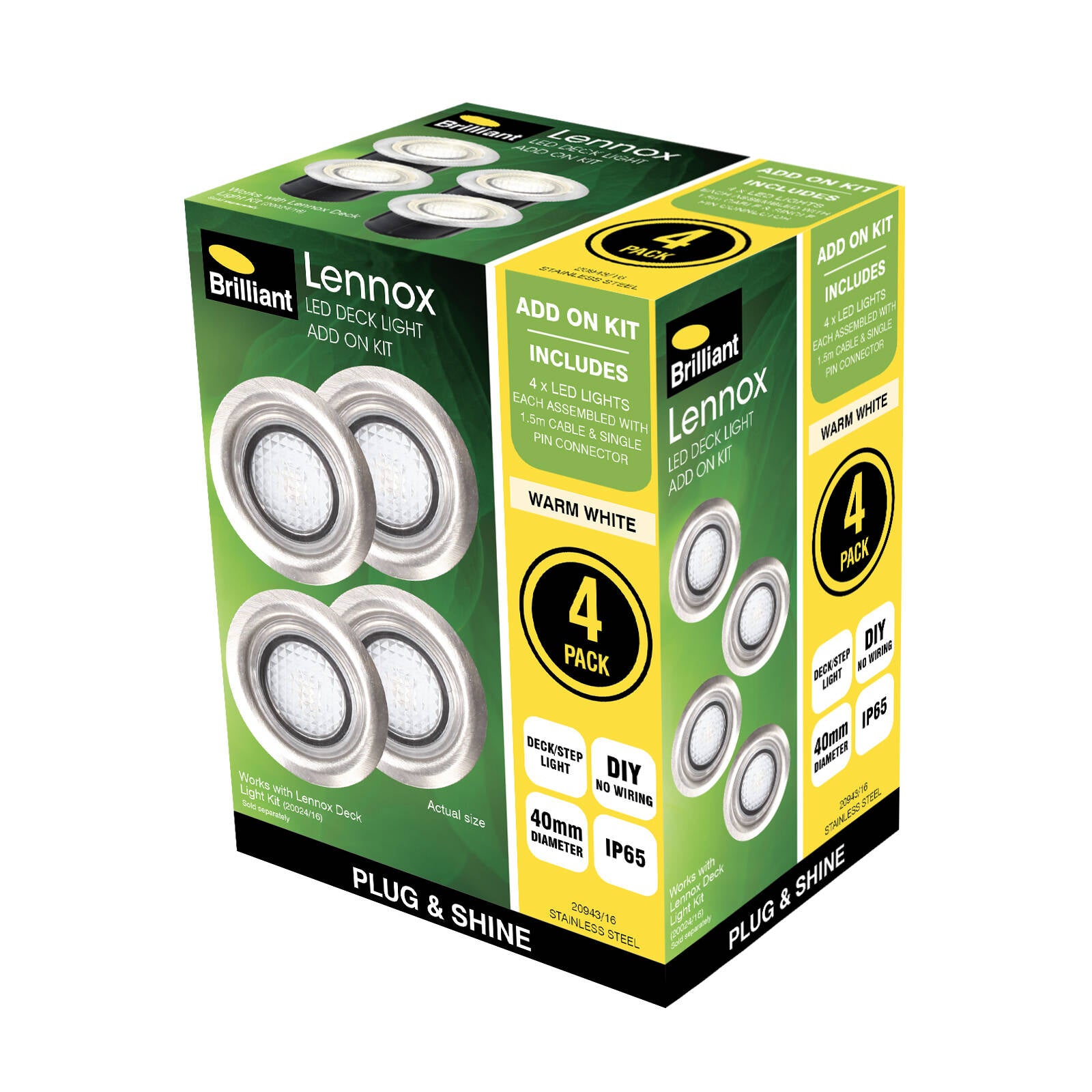 Brilliant Lennox Warm White LED Deck Light Add-On Kit 4 Pack 20943/16