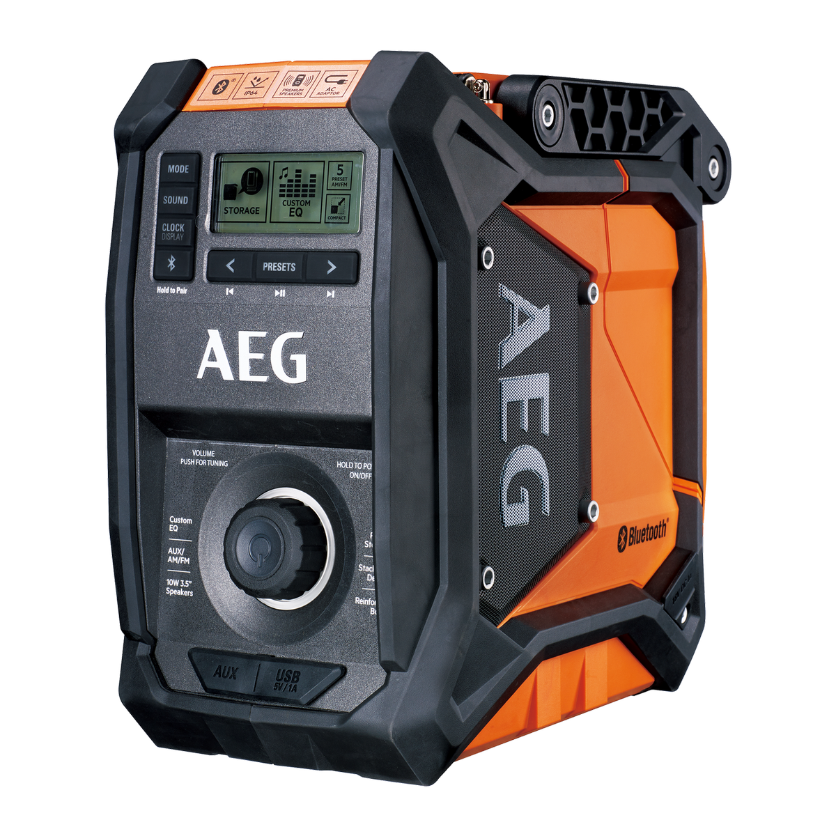AEG 18V 240V Hybrid Bluetooth Jobsite Radio - Skin Only - IP64 Rated - Compact Design - SuperSaverAU - view 2