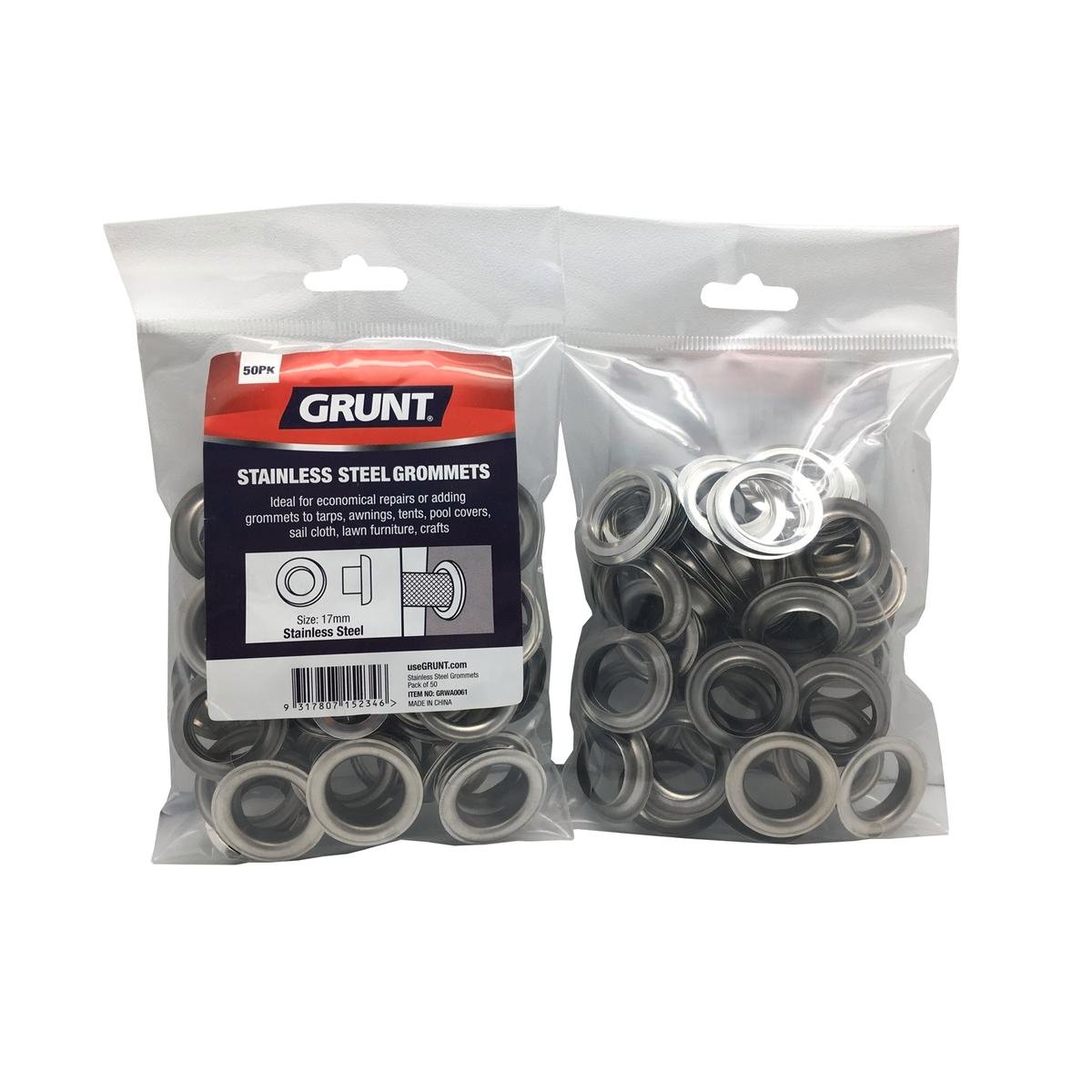 Grunt 17mm Stainless Steel Webbing Grommets 50 Pack Durable Repair - SuperSaverAU - view 1