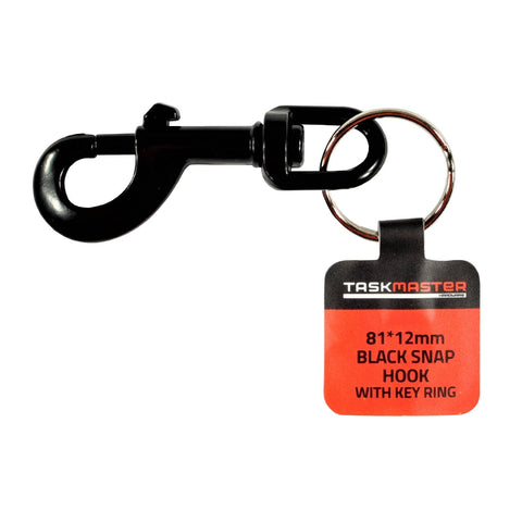 Taskmaster Black Snap Hook with Key Ring, Spring Trigger Swivel Clip