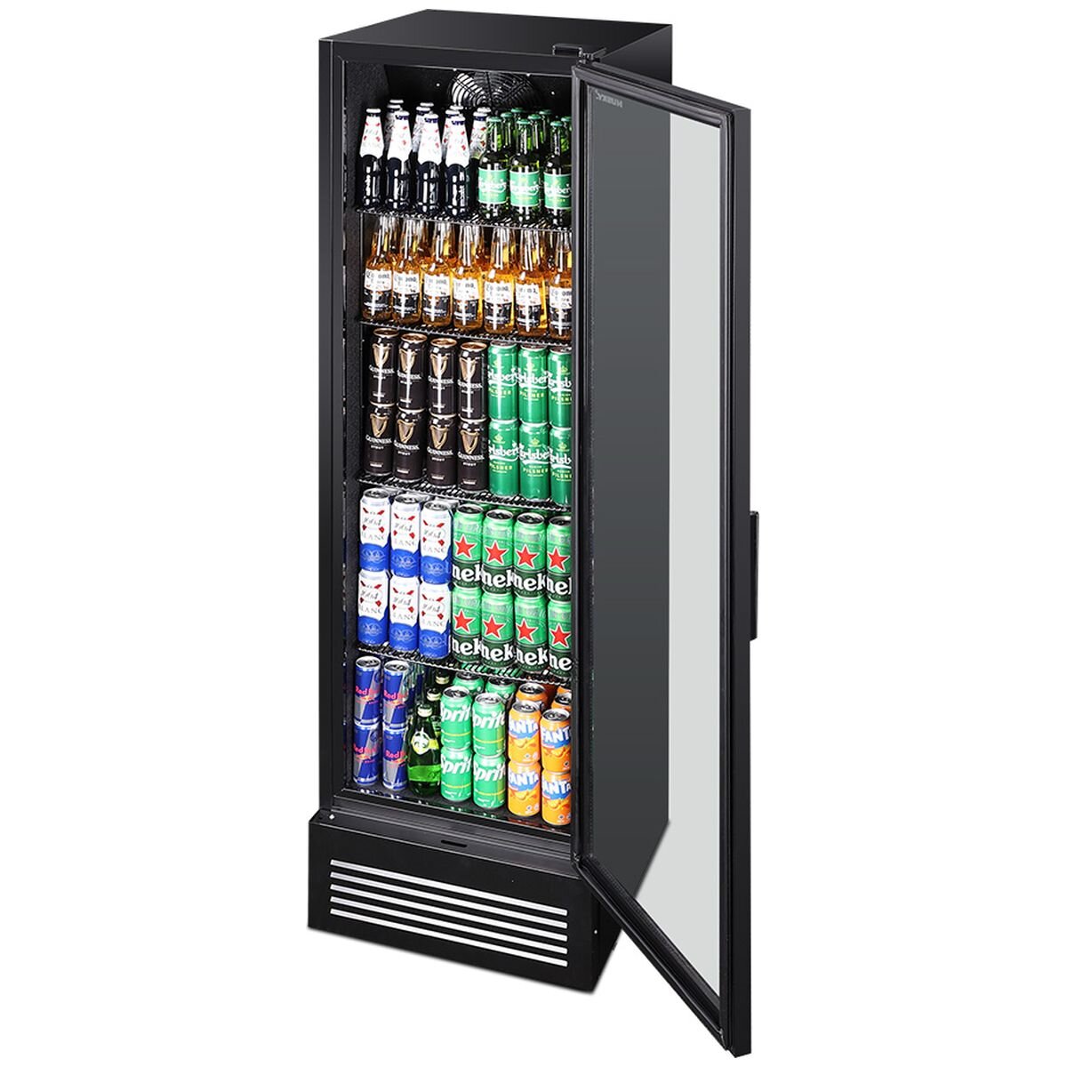 Husky 435L Home Bar Drinks Chiller - Black, Single Glass Door, Low-E Glass, LED Lighting - C4HHMBBKAU