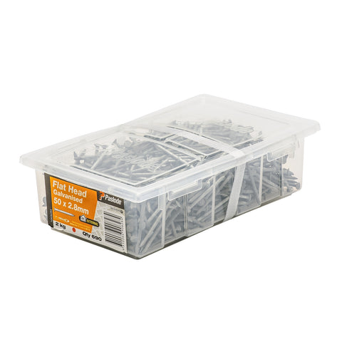 Paslode 50 x 2.8mm Flat Head Galvanised Nails - 690 Pack, 2kg, Timber Fixing