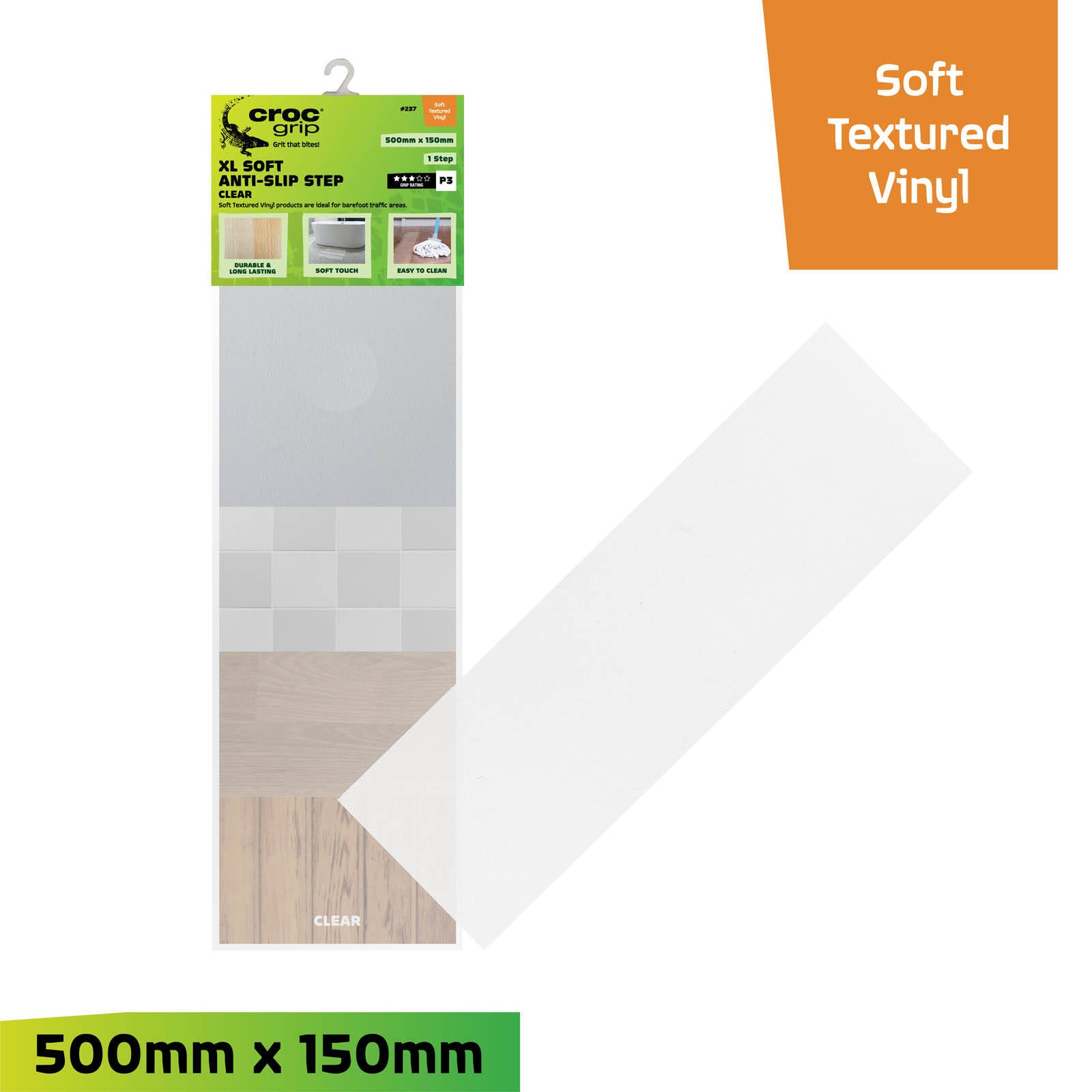 Croc Grip 500mm x 150mm Clear XL Soft Textured Step - Vinyl