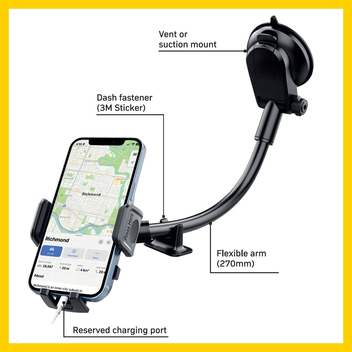 Antsig 2 in 1 Car Phone Mount - Adjustable Cradle - Suction & Vent Mount - 4" to 7" - SuperSaverAU - view 5
