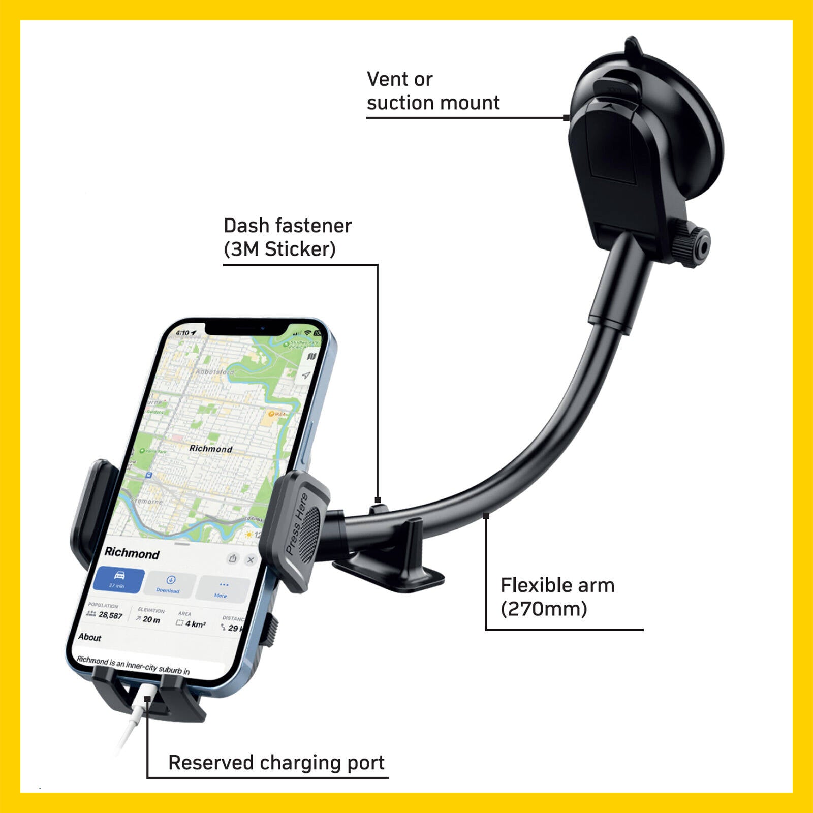 Antsig 2-in-1 Car Phone Mount - Vent & Suction, Quick-Release ABS AP091B