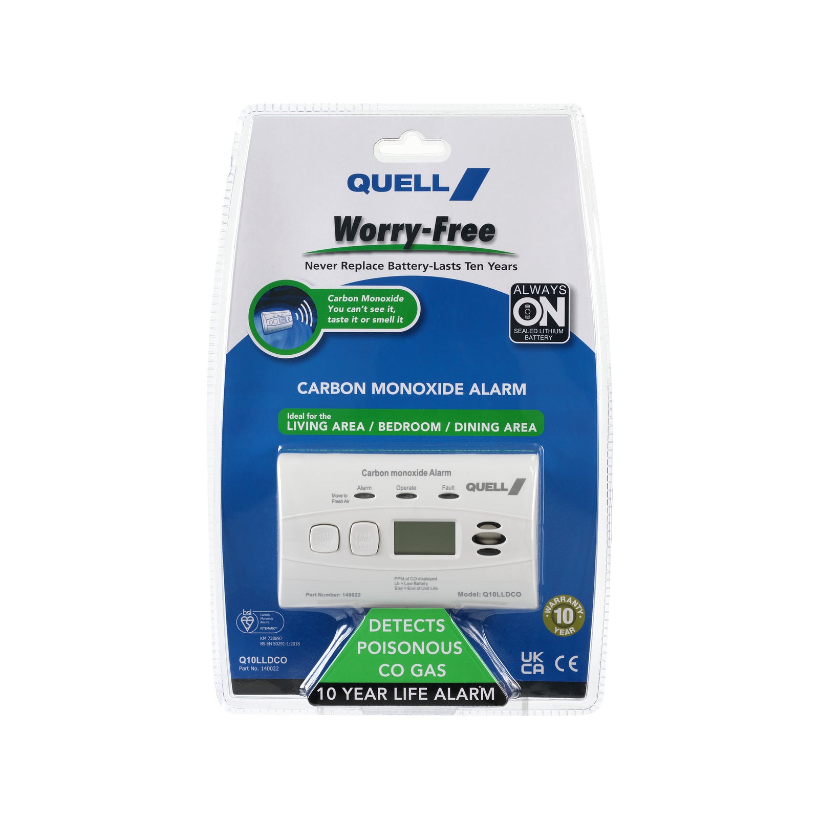 Quell Worry Free Carbon Monoxide Alarm, White