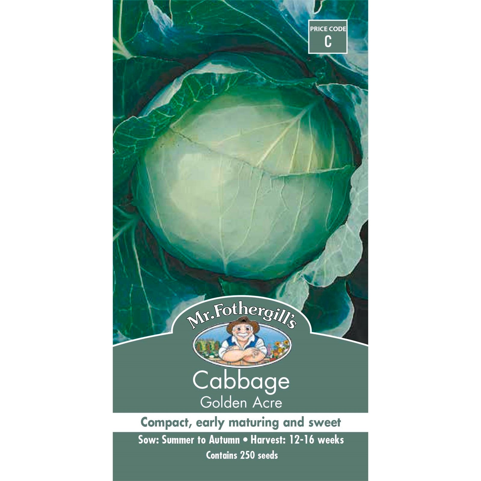 Mr Fothergill's Cabbage Golden Acre Seeds - Compact Early Heirloom, Sun & Part Shade