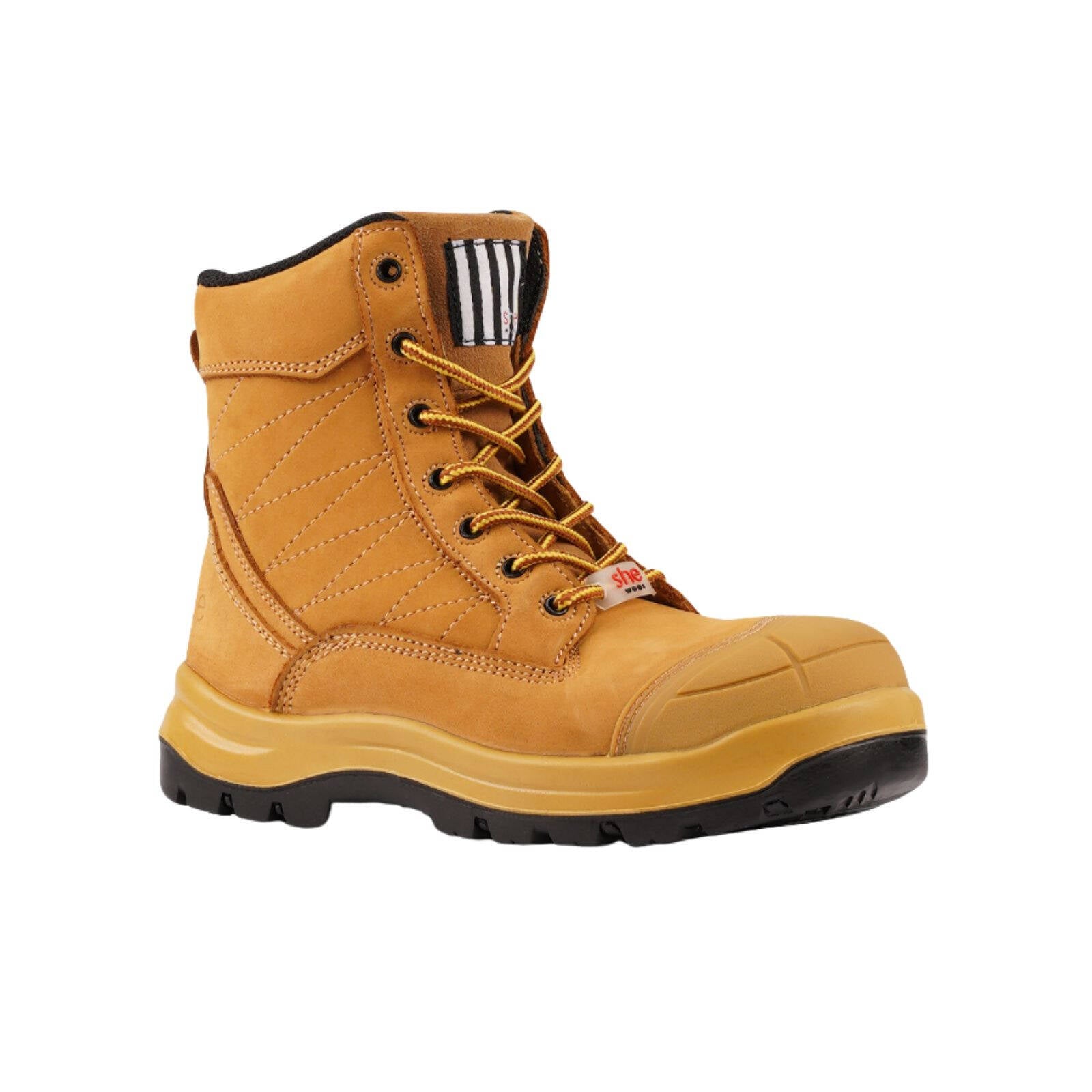 she wear Excels Women's Safety Work Boots, Zip, Nubuck Leather, Composite Toe, Wheat Size 7