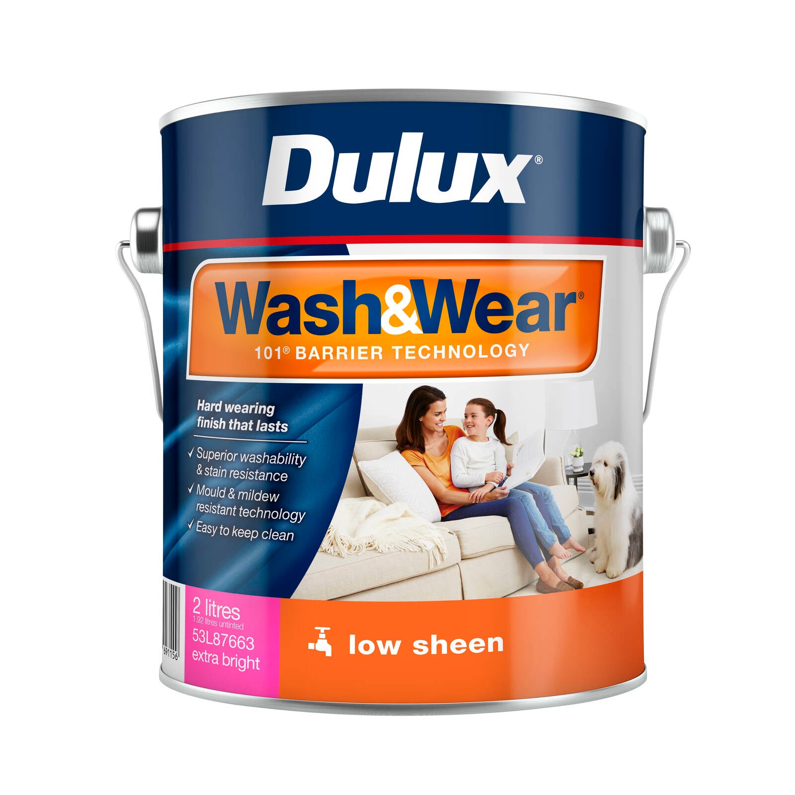 Dulux Wash&Wear Low Sheen Interior Paint Extra Bright 2L