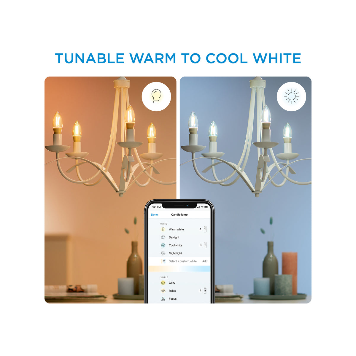 WiZ P45 E14 LED 370lm 4.9W Tuneable White Smart Filament Candle (929003017701)