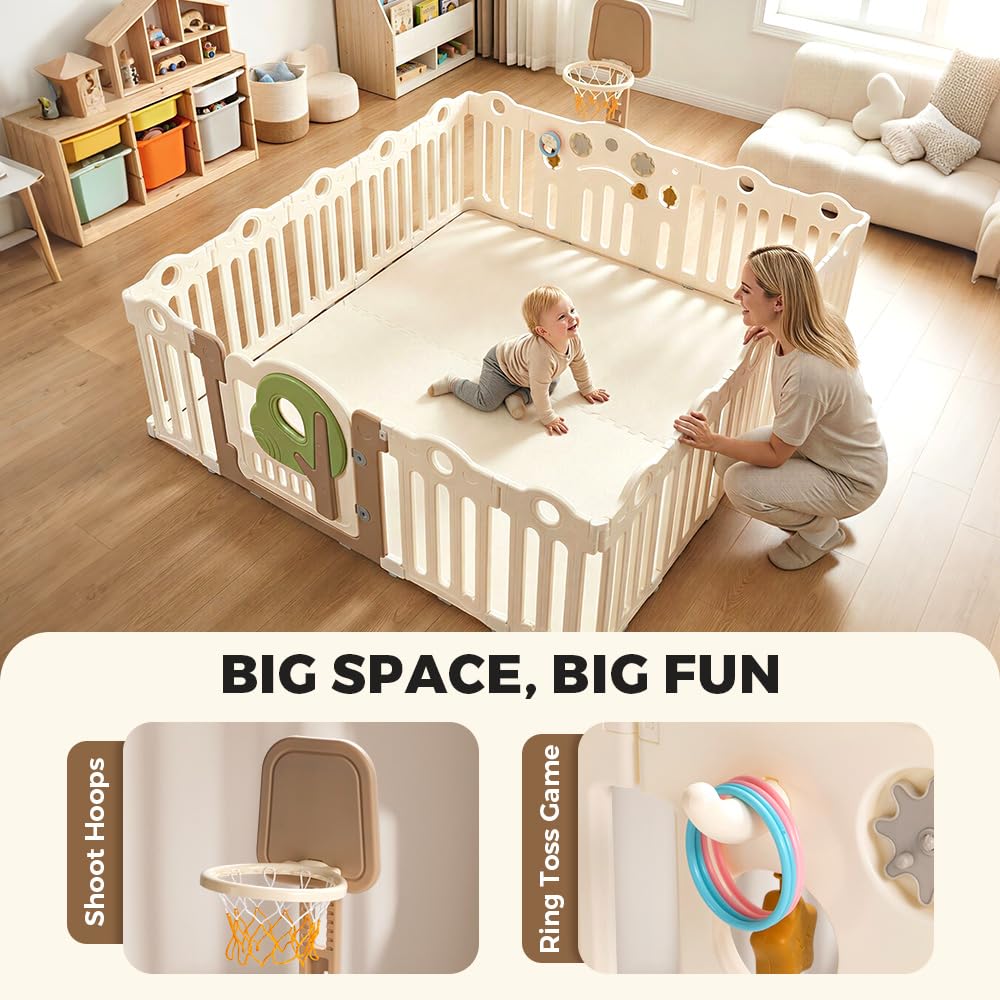 Baby Playpen 18 Panels - 205 x 185cm - Foldable HDPE, Activity Game Panel, EN71 Certified