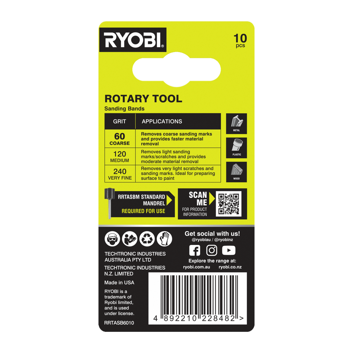Ryobi 60 Grit Rotary Sanding Band - 10 Pack