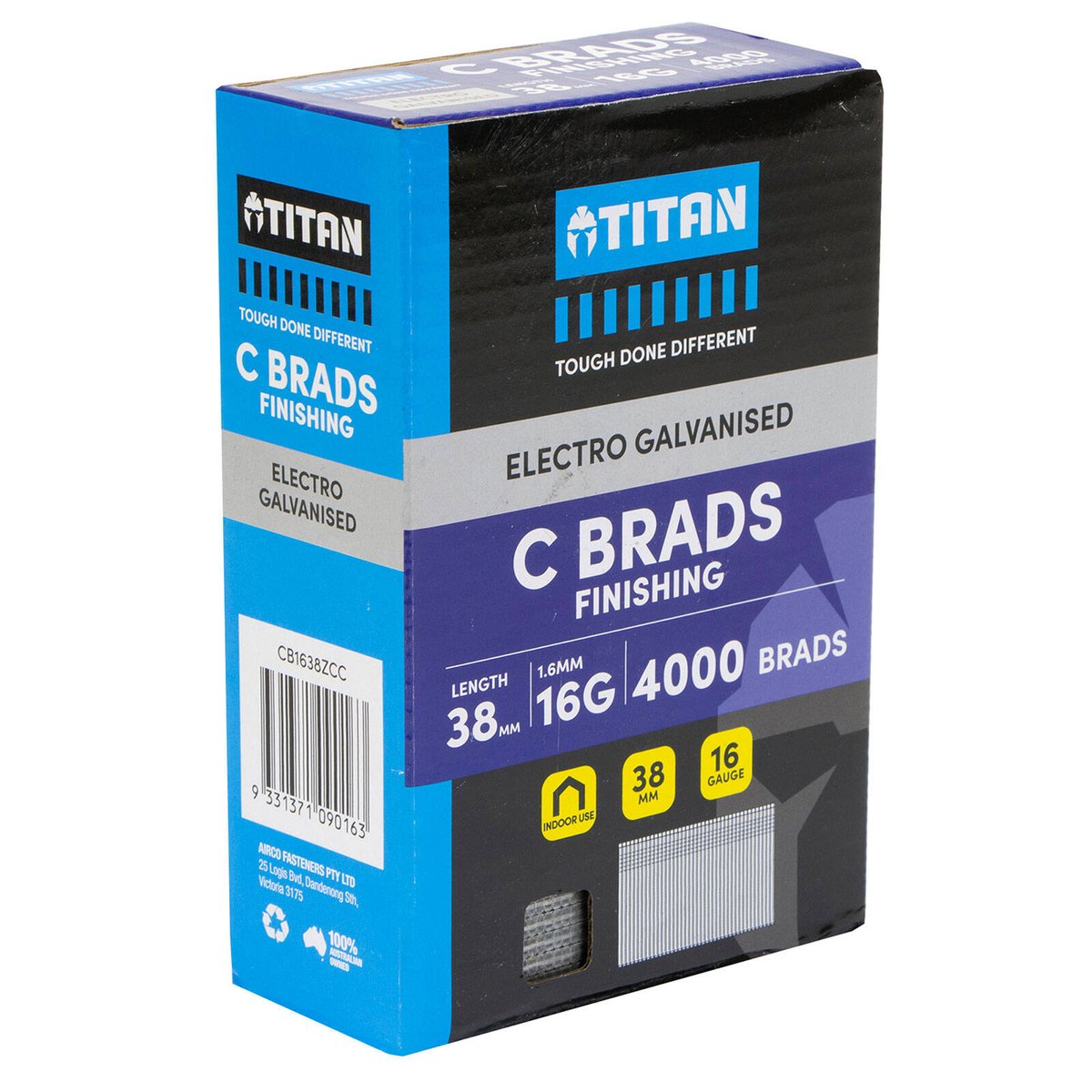 Titan 38 x 1.6mm 16G Electro Galvanised Straight Collated Brad Nails 4000 Pack