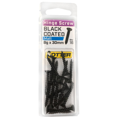 Otter 8 x 30mm Black Coated Hinge Screws 16 Pack Countersunk Self Tapping