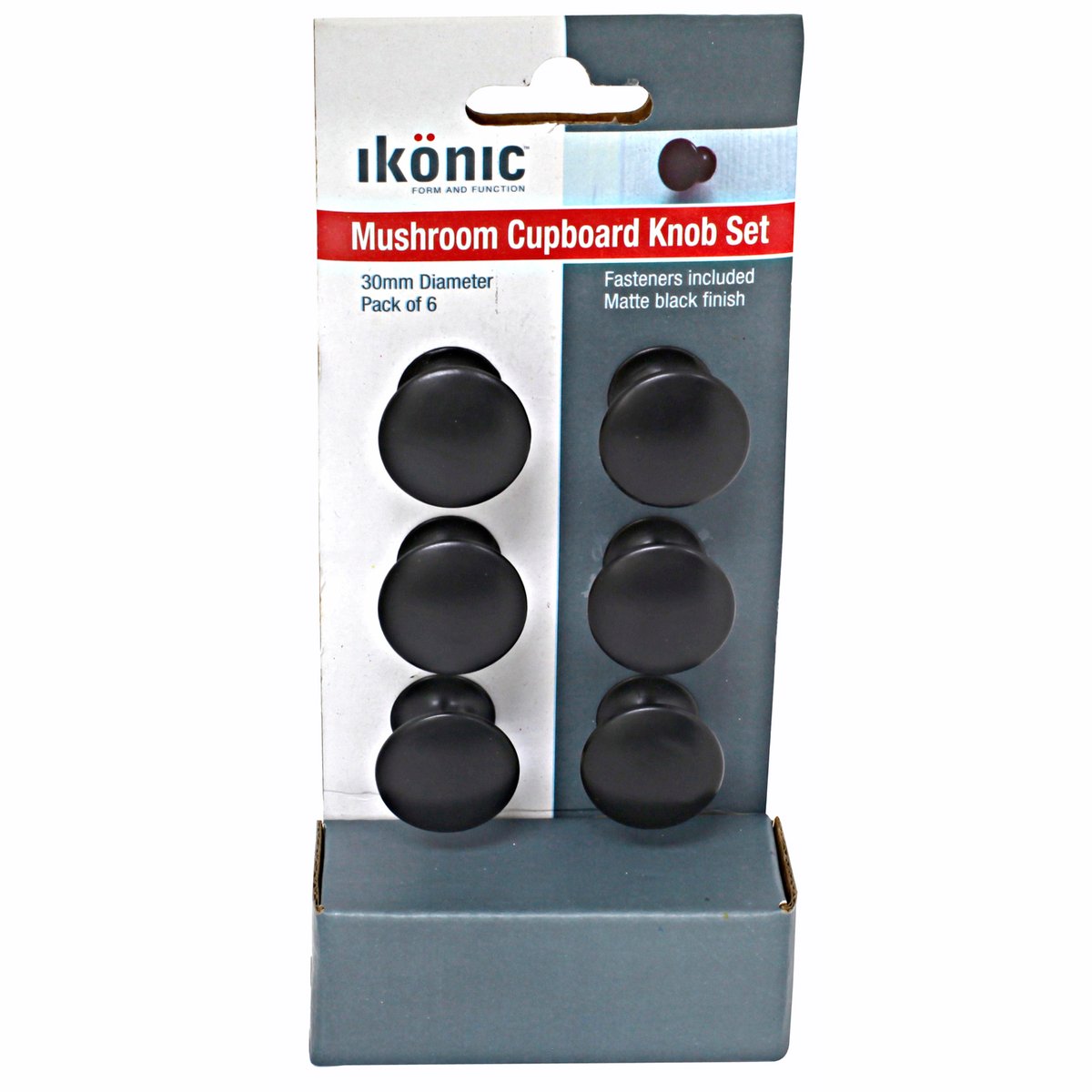 Ikonic Matt Black Cupboard Knob Set, 6 Piece Metal Knobs for Cabinets