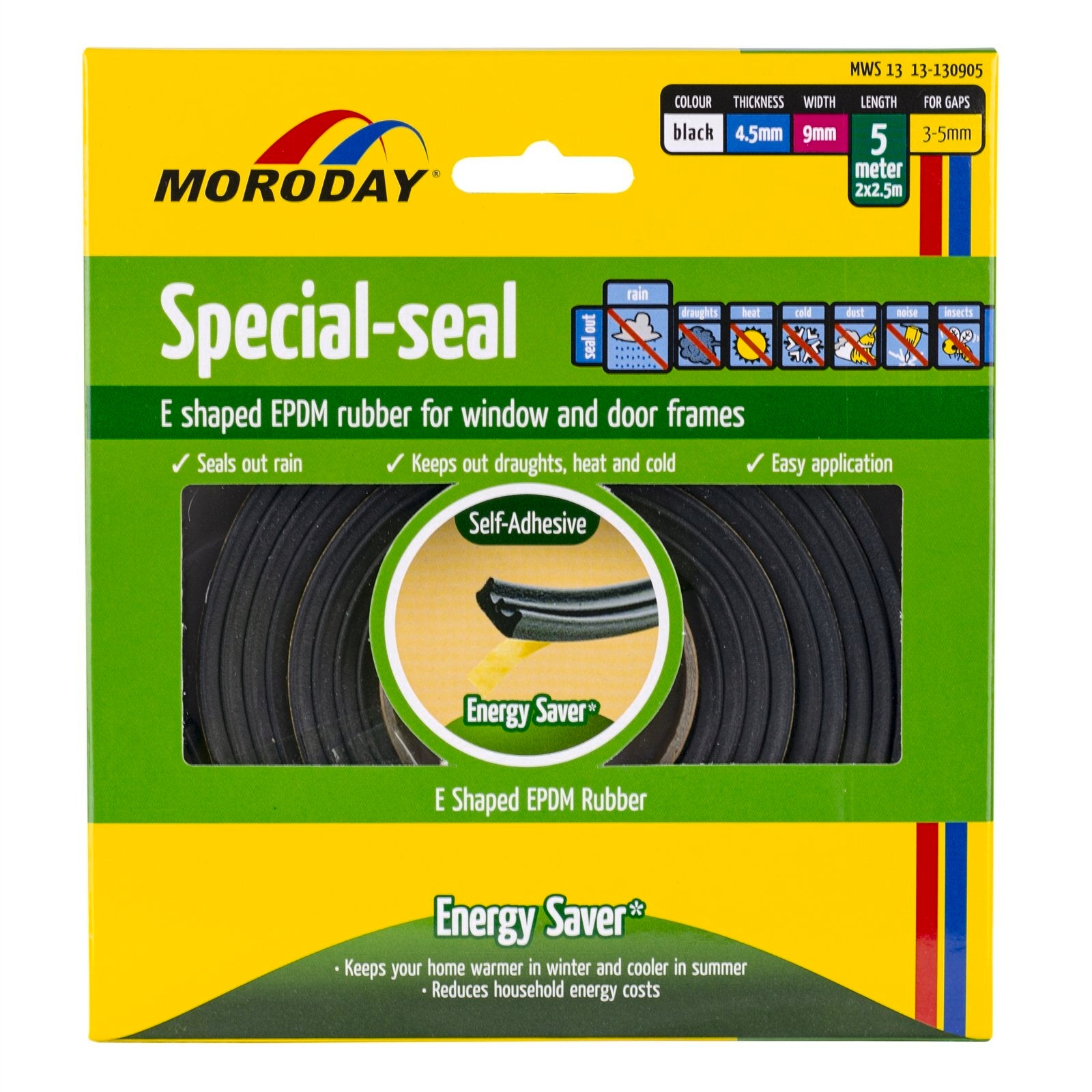 Moroday 9 x 4.5mm x 5m Black EPDM E-Shaped Weatherseal