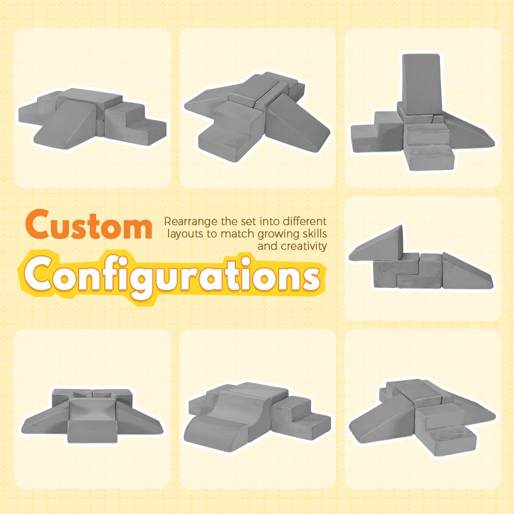 Soft Play Set 6 Piece - Grey - Ball Pit, Ramp, Steps and Slope, High-Density Memory Foam