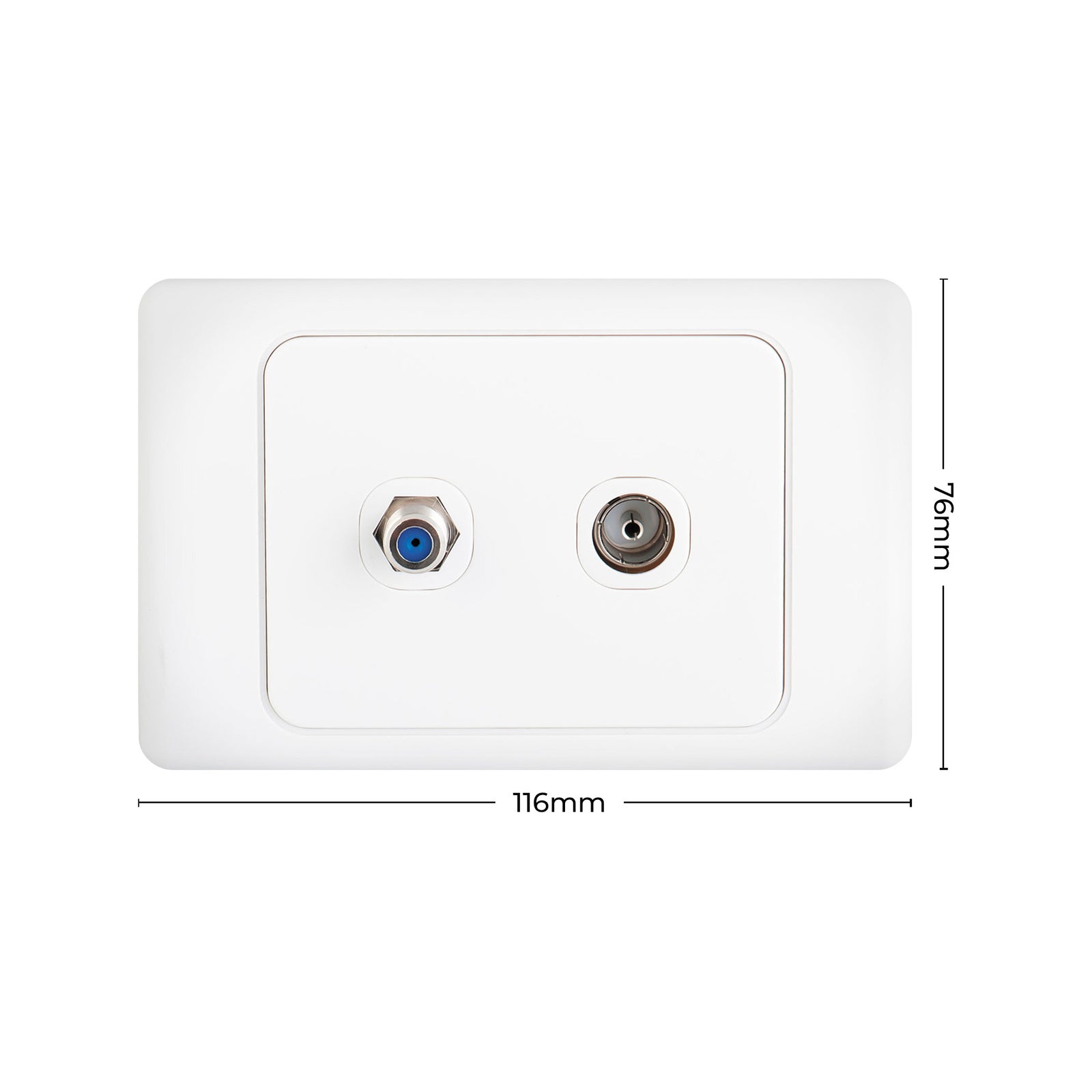 DETA PAL and F-Connector Outlet - White Polycarbonate Nickel Plated TV Wall Plate