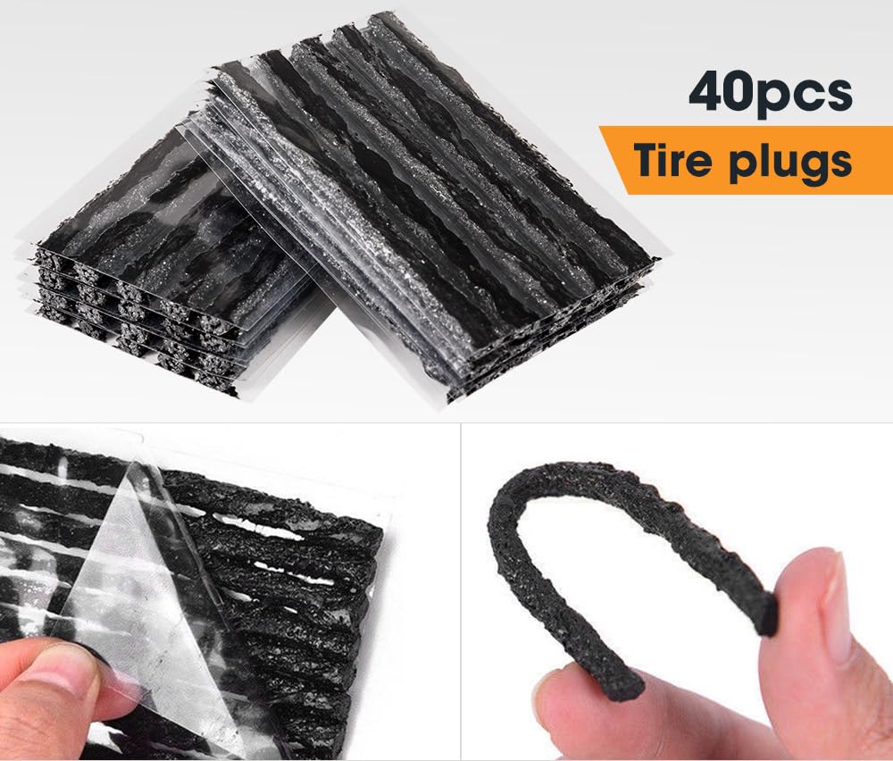 Tyre Puncture Repair Kit - 67 Piece - Tubeless Plug Kit, 0-50 PSI Gauge, Steel T Handle Tools and Carry Case for 4WD