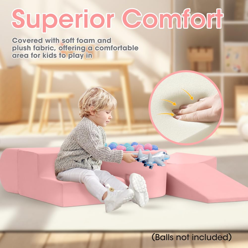 Soft Play Climb Set 5 Piece - Pink - Crawl and Climb Foam Blocks, Removable Washable Covers