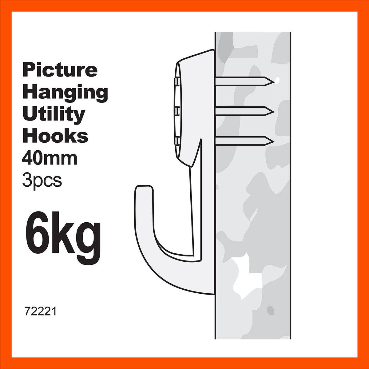 Everhang 6kg White Plastic Picture Hanging Utility Hook - 3 Pack
