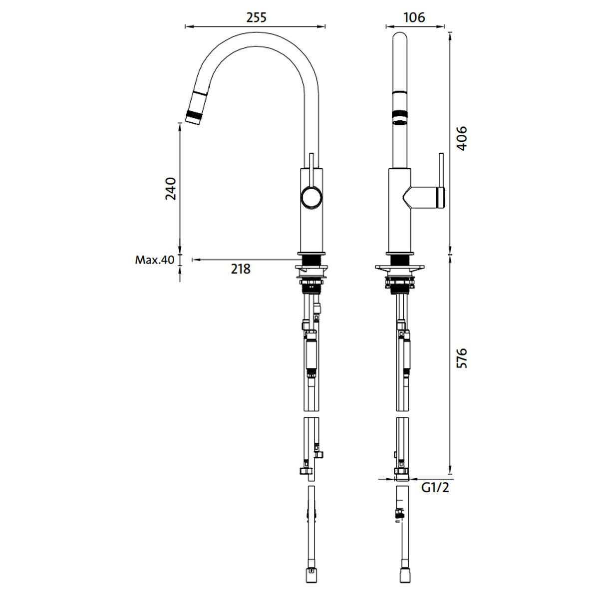 Abey Poco Pull Out Kitchen Mixer Tap - Brushed Brass, 5 Star Water Rating, 10 Year Warranty - 6K1-BB-LF