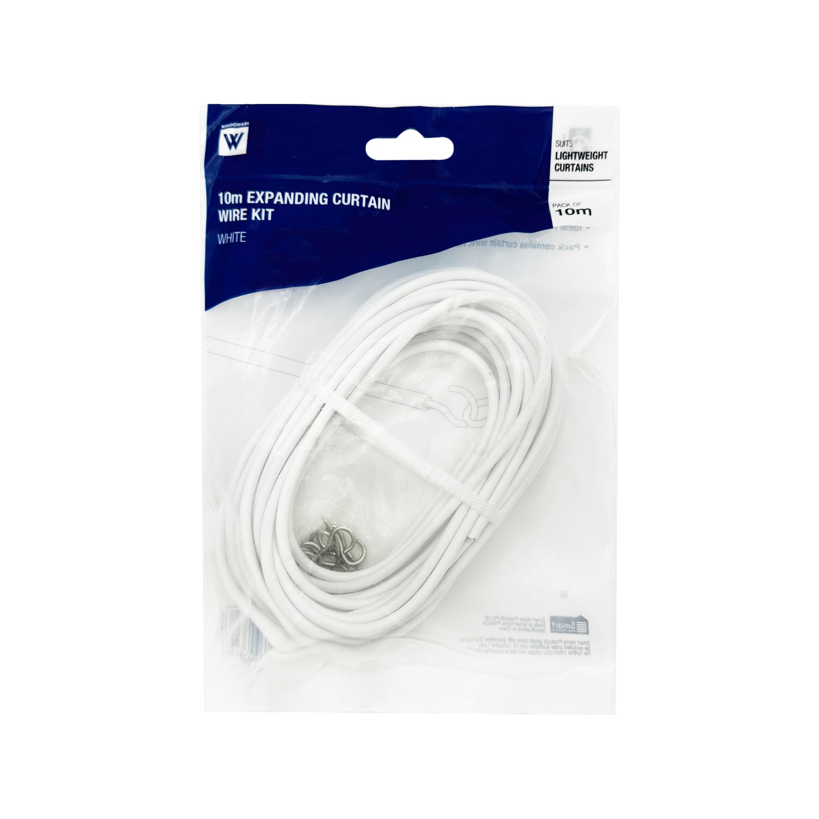Windoware 10m White PVC Coated Expanding Curtain Wire Kit