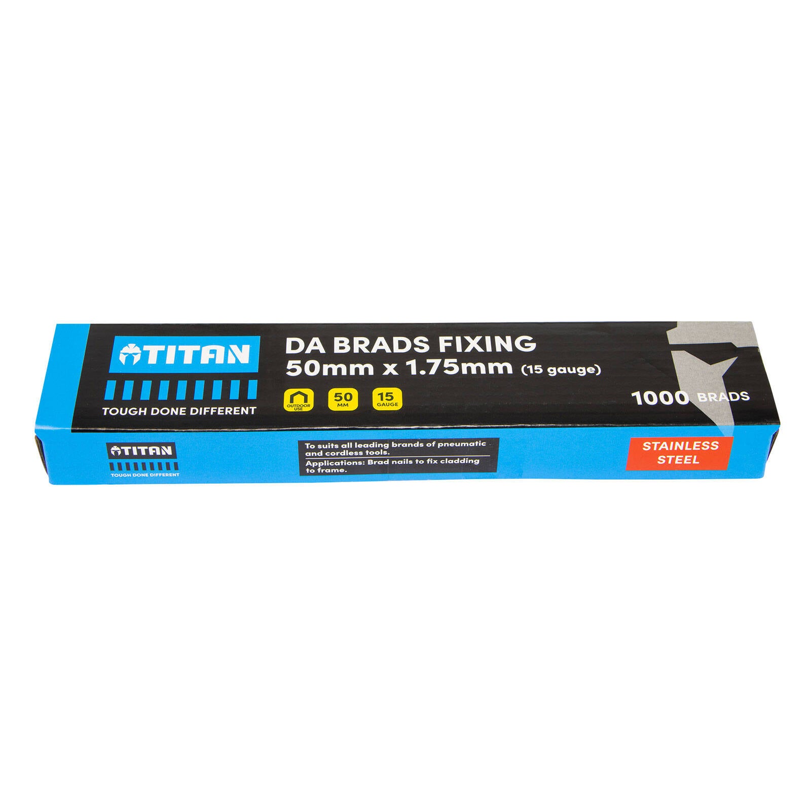 Titan 50 x 1.75mm 15G Stainless Steel 34 Degree Angled Collated DA Brad Nails 1000 Pack