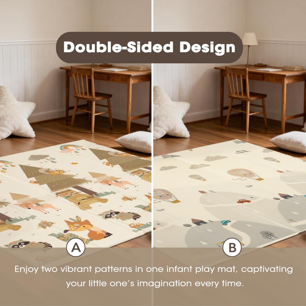 Foldable Baby Play Mat 200 x 180cm - Forest - Upgraded 2cm XPE Foam, Waterproof, Reversible