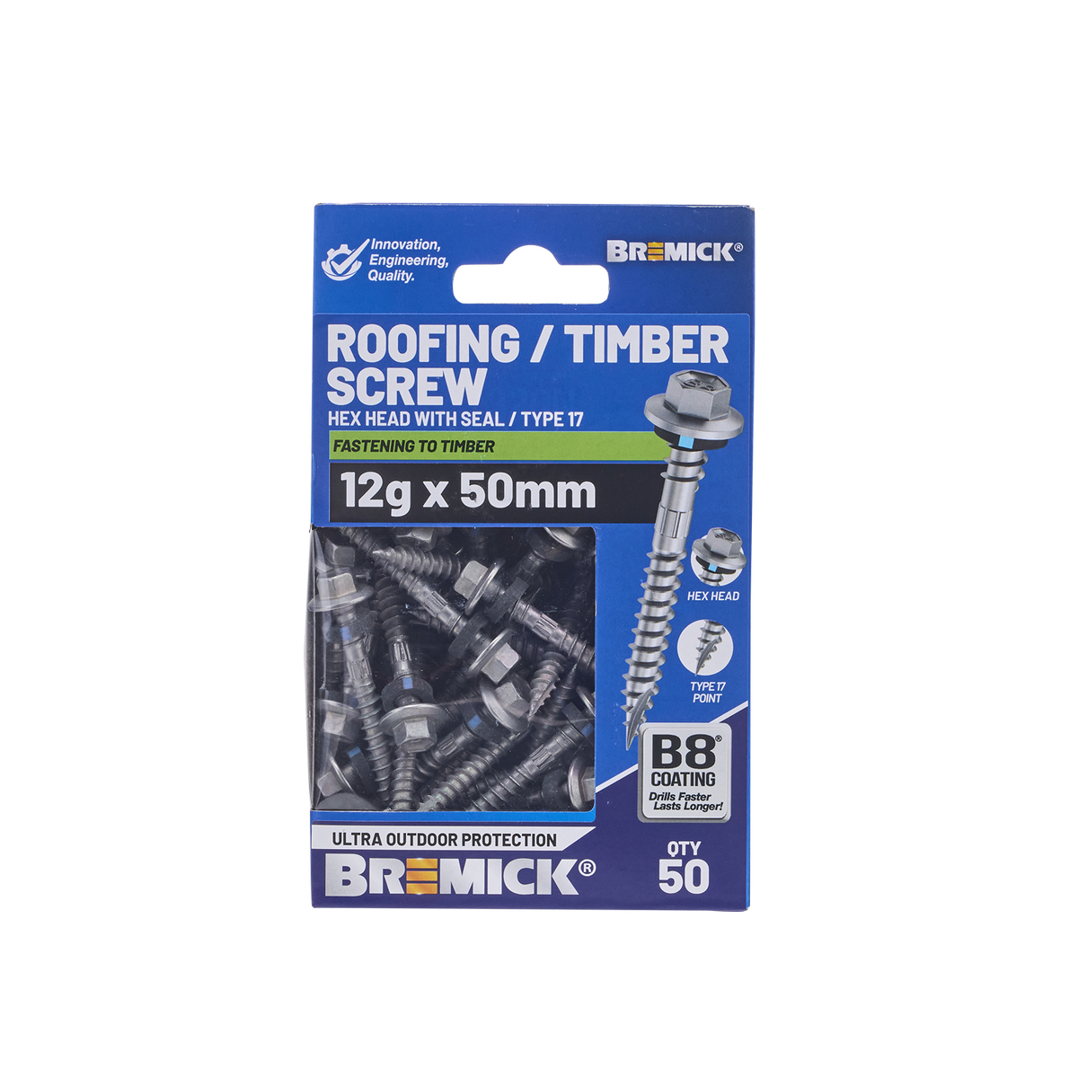 Bremick Hex Roofing Screw 12g x 50mm - B8 Coating - Pack of 50 - Watertight Connection - SuperSaverAU - view 2