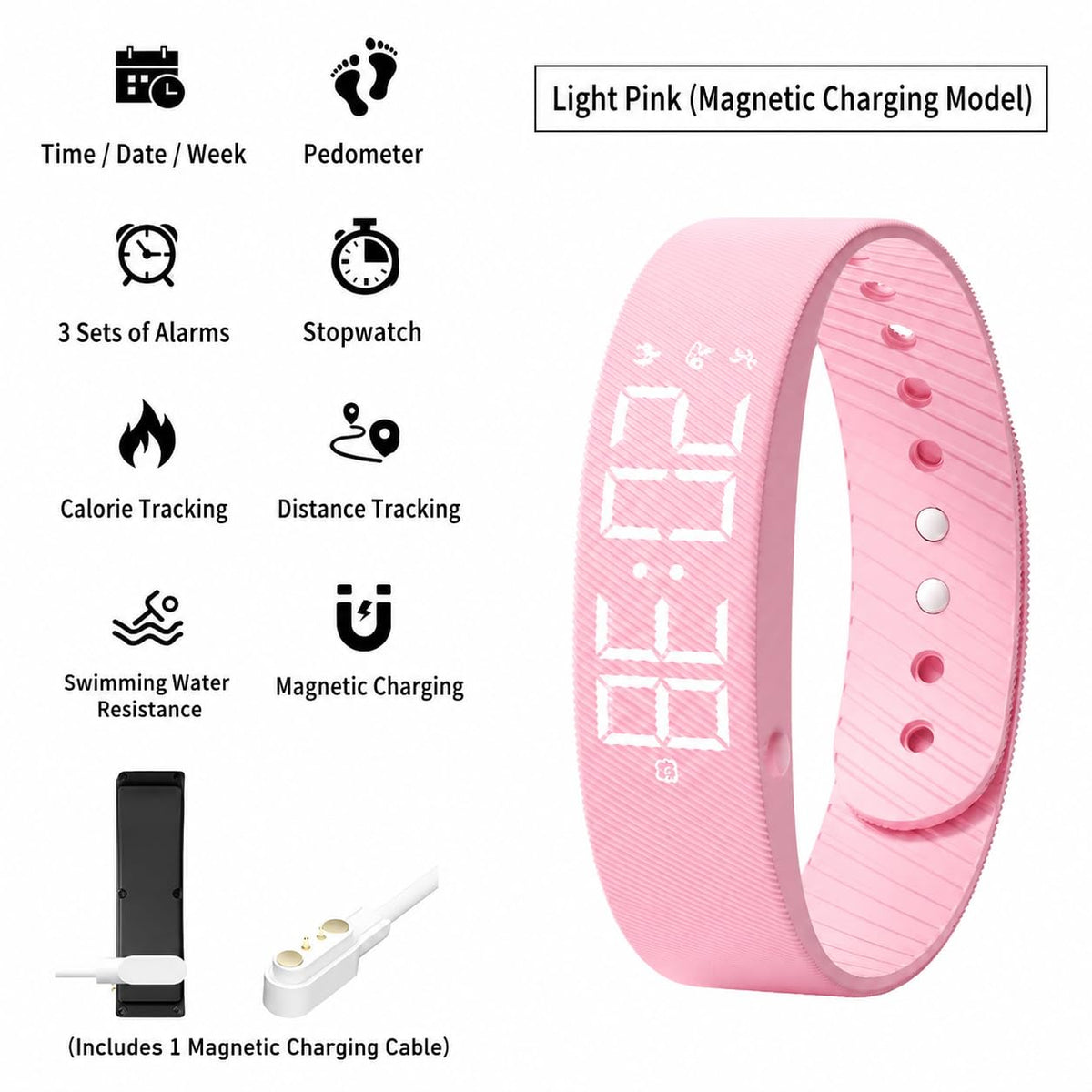 Silent Vibrating Alarm Wristband IP65 - Pink