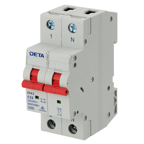 Deta 32A Single Phase MCB 1P+N C Curve 10kA - Light Grey 6662B-32B