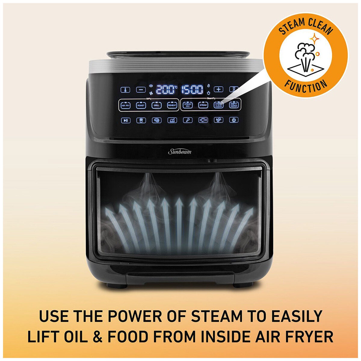 Sunbeam SteamFry 7L Air Fryer and Steamer - Five Functions, Removable Water Tank - AFP4600BK