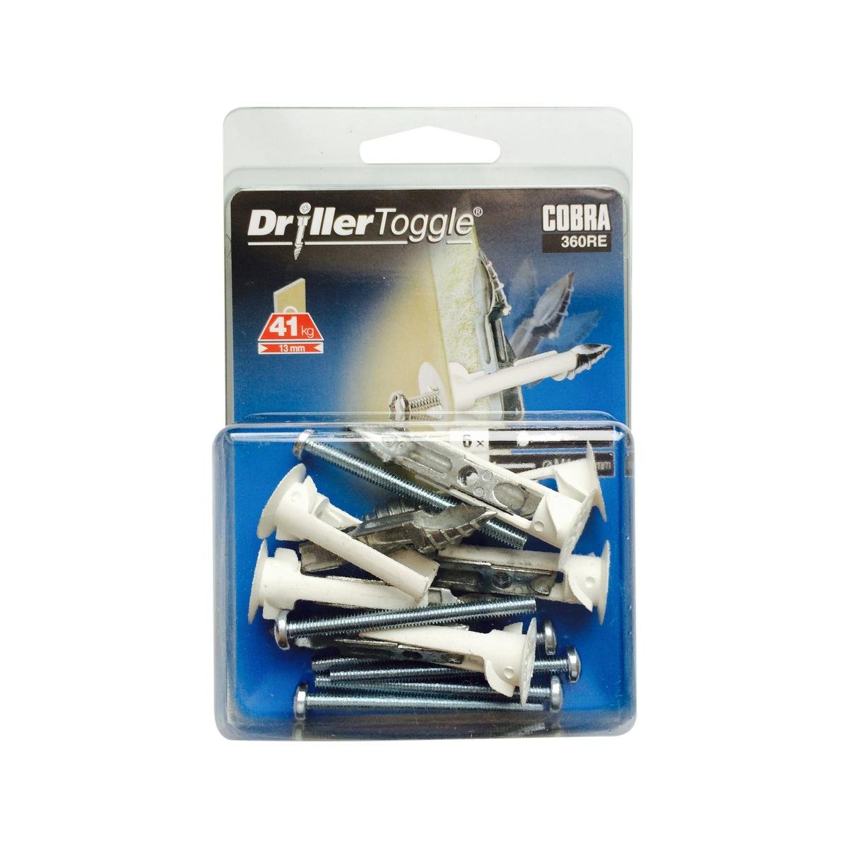 Cobra 4 x 50mm Driller Toggle Anchor Screws Steel 6 Pack