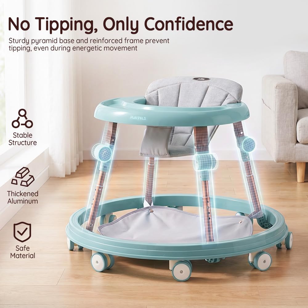 3-in-1 Baby Walker and Activity Table - Mint - 4 Height Positions, Folding Frame, 6-18 Months