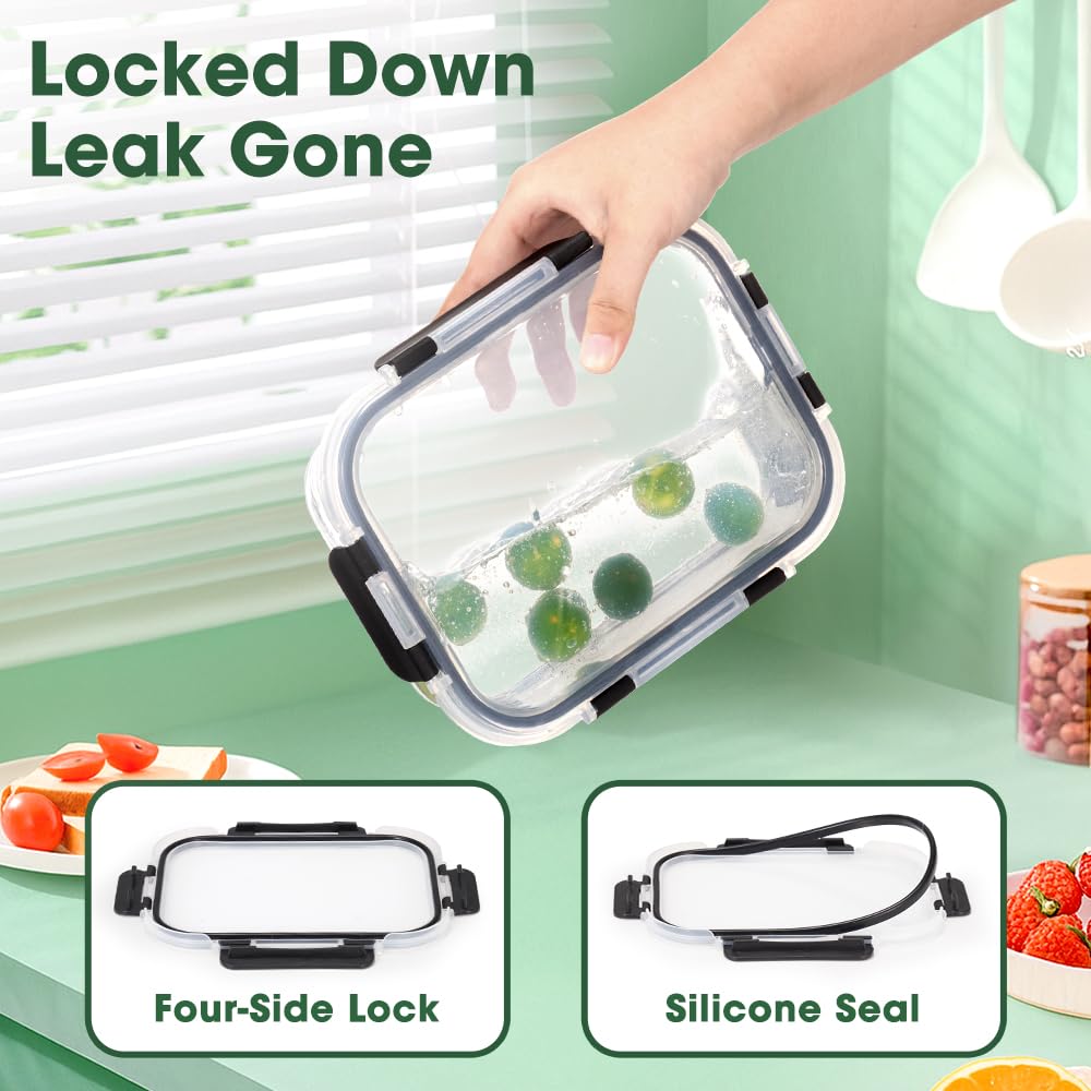 Glass Food Storage Containers 10 Pack - 1040ml and 370ml - Borosilicate Glass, Snap Lids with Silicone Seals, BPA Free