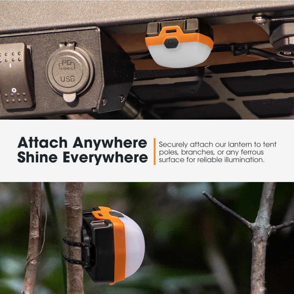 Rechargeable LED Camping Lights 4 Pack - Amber and White - IP66, 100 Hour Run Time, Magnetic Base, SOS Strobe, USB-C