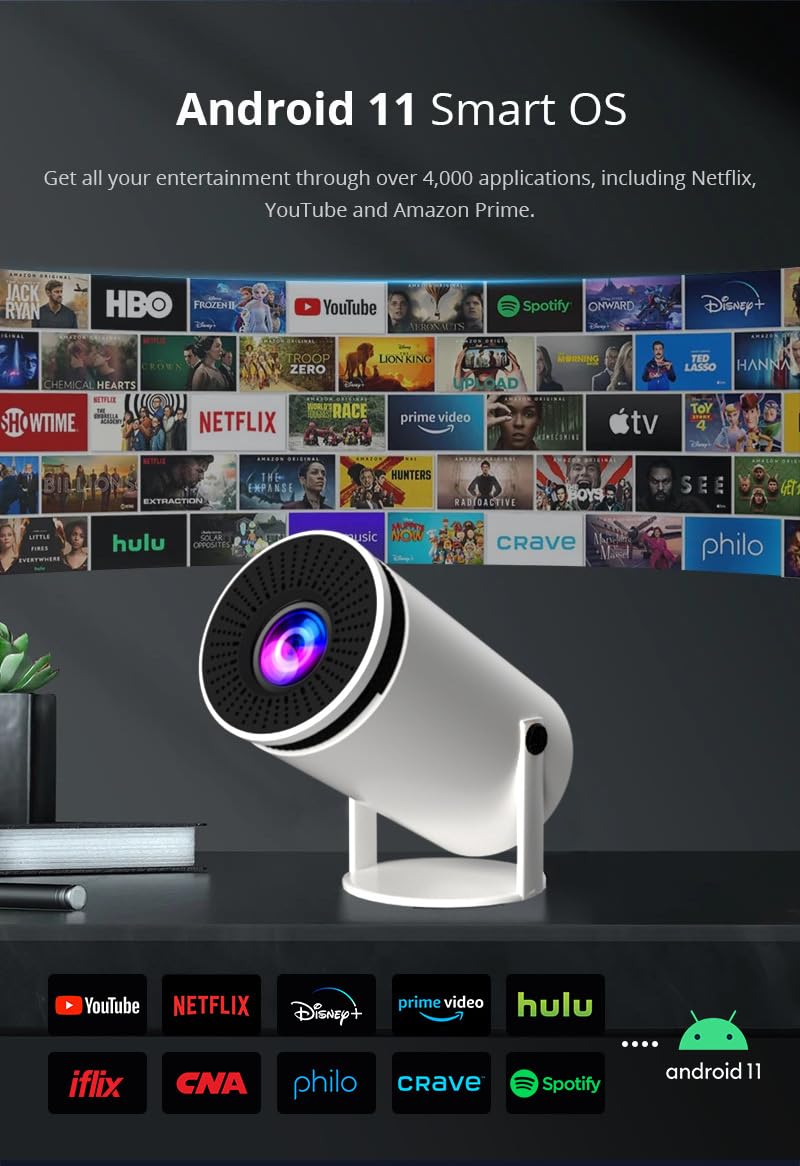 Mini Wi-Fi Projector - Bluetooth, 180 Degree Rotation