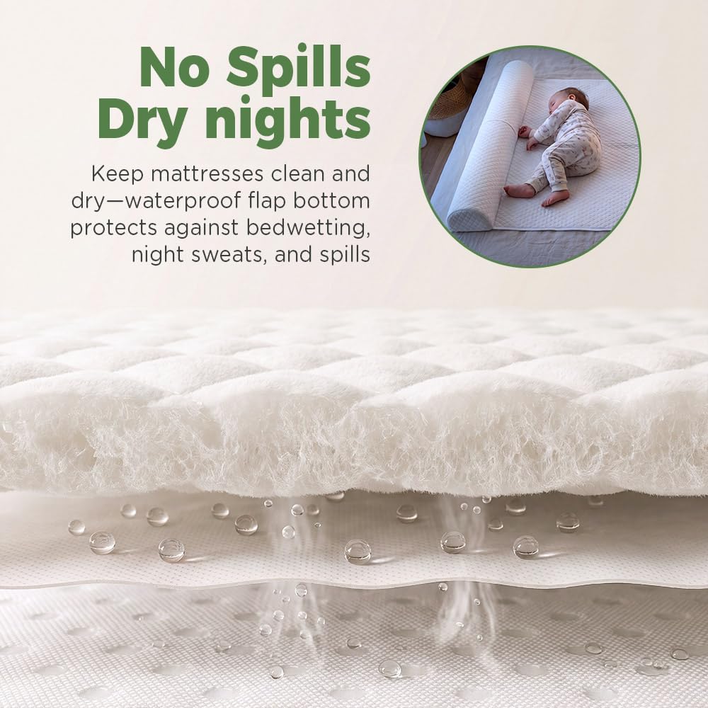 Toddler Bed Bumpers 2-Pack with Handle - White - Memory Foam, Under-Sheet Flap, Water-Resistant
