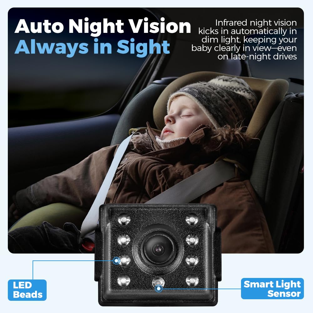 Baby Car Mirror Camera - 4.3in 1080P HD - Infrared Night Vision, 150 Degree Wide Angle, 360 Rotation