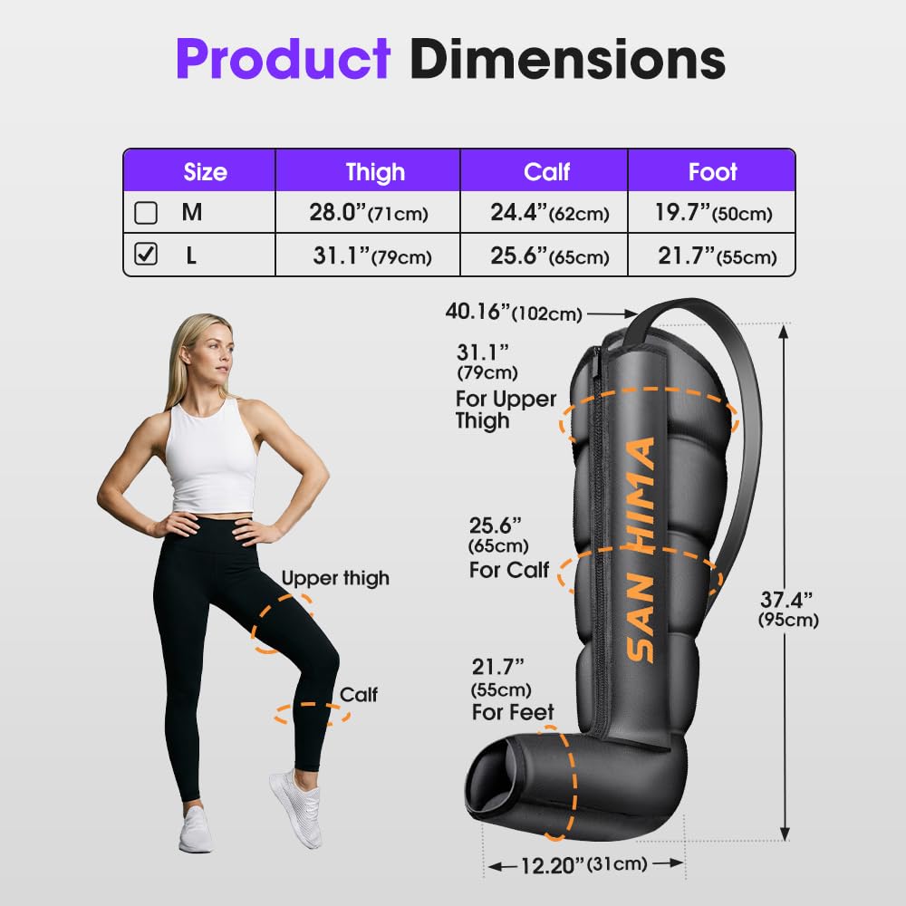 Air Compression Leg Recovery Boots - Large and Standard - 5 Air Chambers, 6 Massage Modes, 6 Intensity Levels, Memory Se