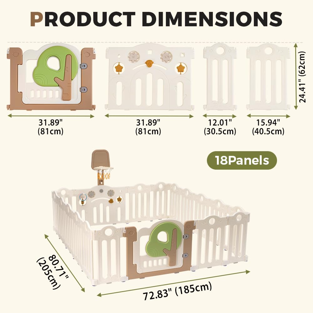 Baby Playpen 18 Panels - 205 x 185cm - Foldable HDPE, Activity Game Panel, EN71 Certified
