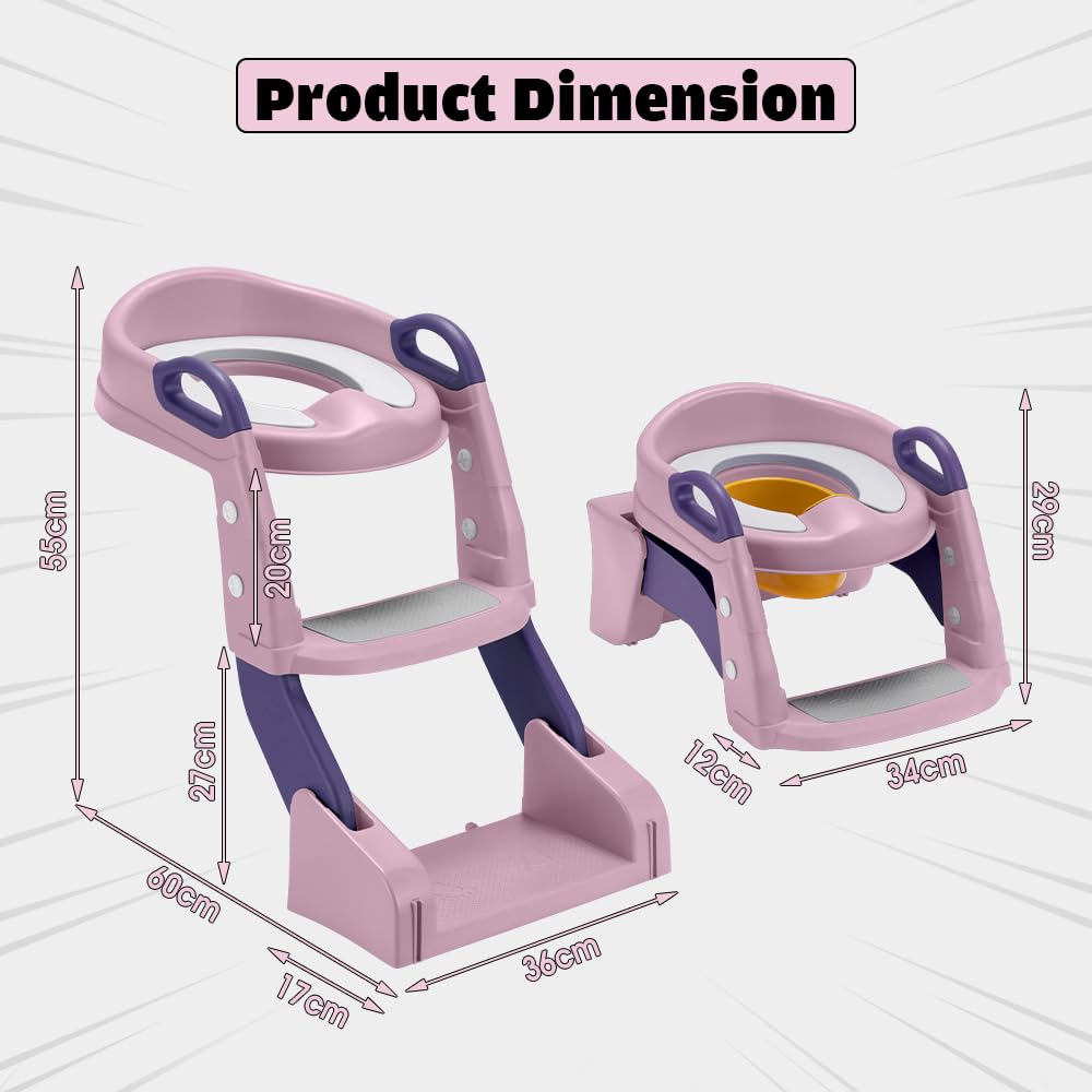 2-in-1 Potty Training Seat with Step Stool Ladder - Pink - Splash Guard, Soft PU Cushion, Non-Slip