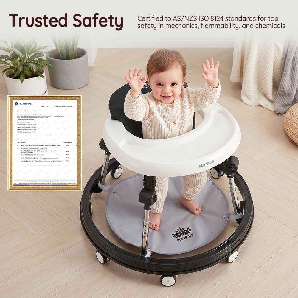3-in-1 Baby Walker and Activity Table - Black - 4 Height Positions, Folding Frame, 6-18 Months