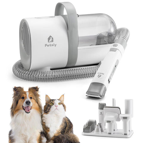 Dog Grooming Vacuum Kit 7 in 1 - White - 1.5L Dust Cup, 3 Suction Modes, 10kPa, Titanium Blades, Storage Tray