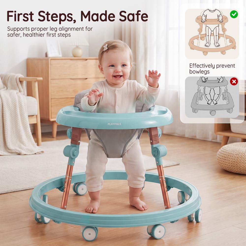 3-in-1 Baby Walker and Activity Table - Mint - 4 Height Positions, Folding Frame, 6-18 Months
